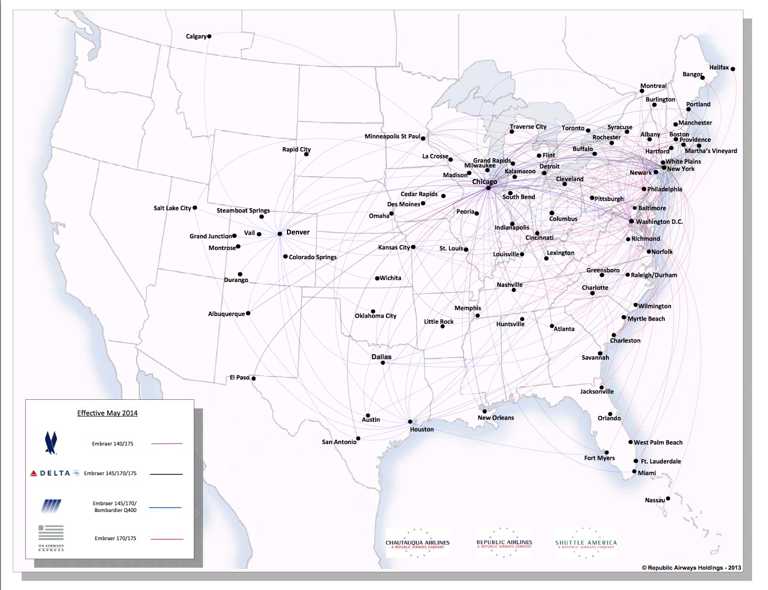 Republic Airways Holdings 5.2014 Route Map