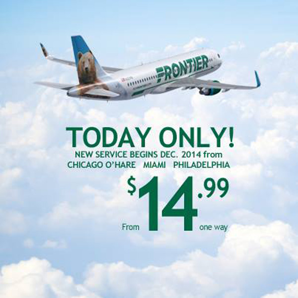 Frontier MIA ORD and PHL $14.95 banner