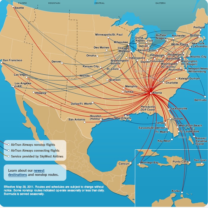 AirTran ATL Route Map