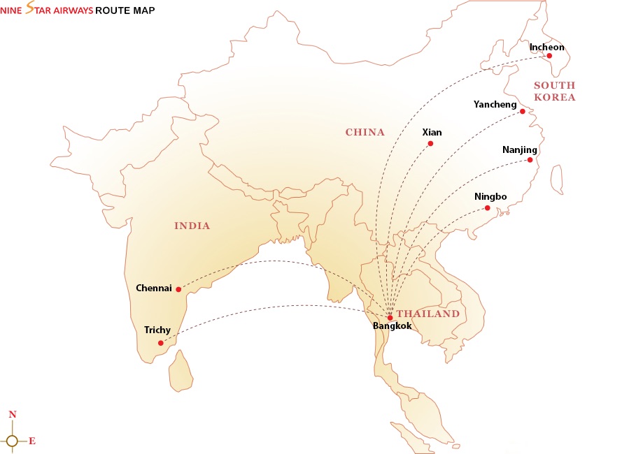 Nine Star Airways 11.2014 Route Map