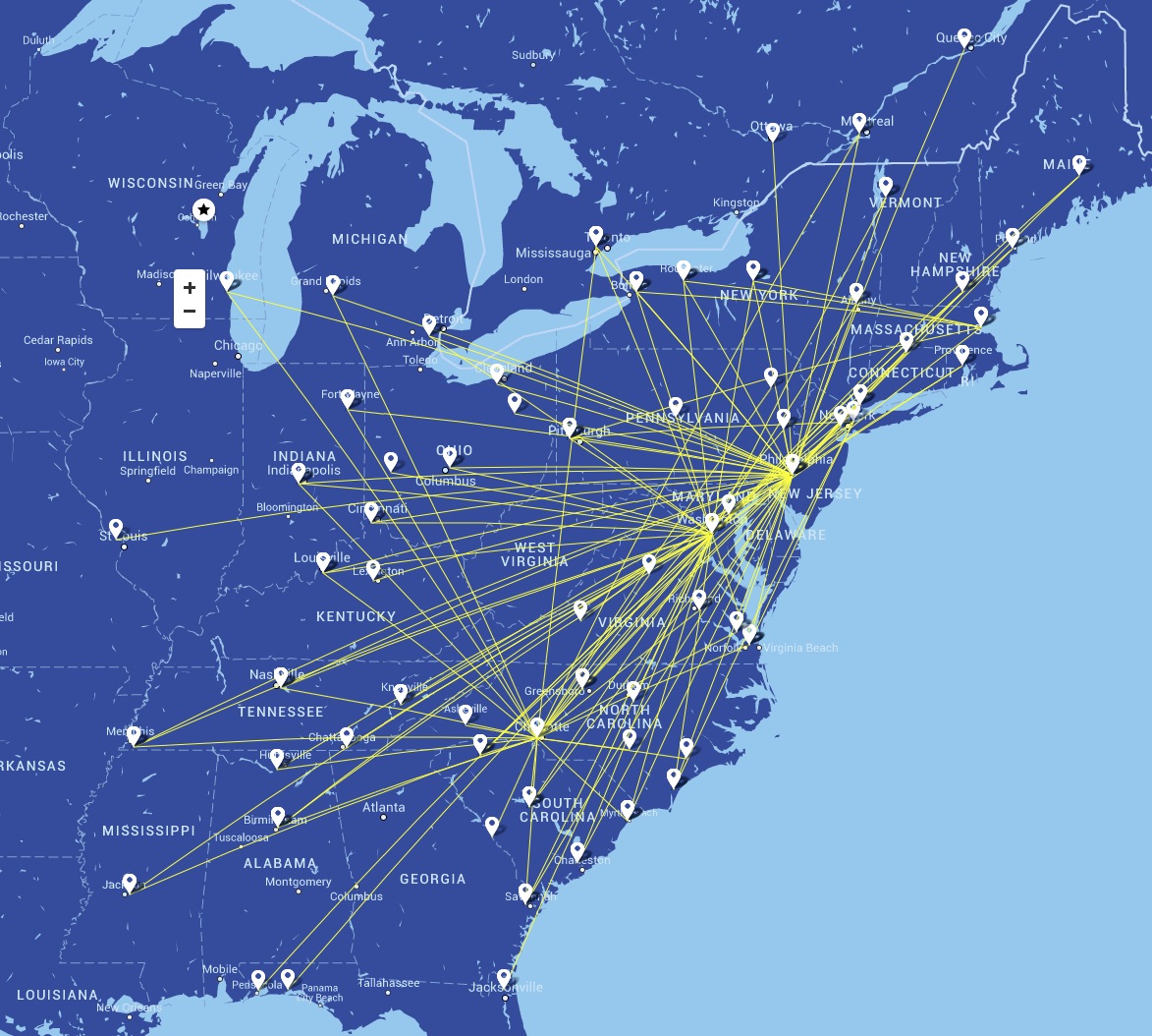 Air Wisconsin 10.2015 Route Map