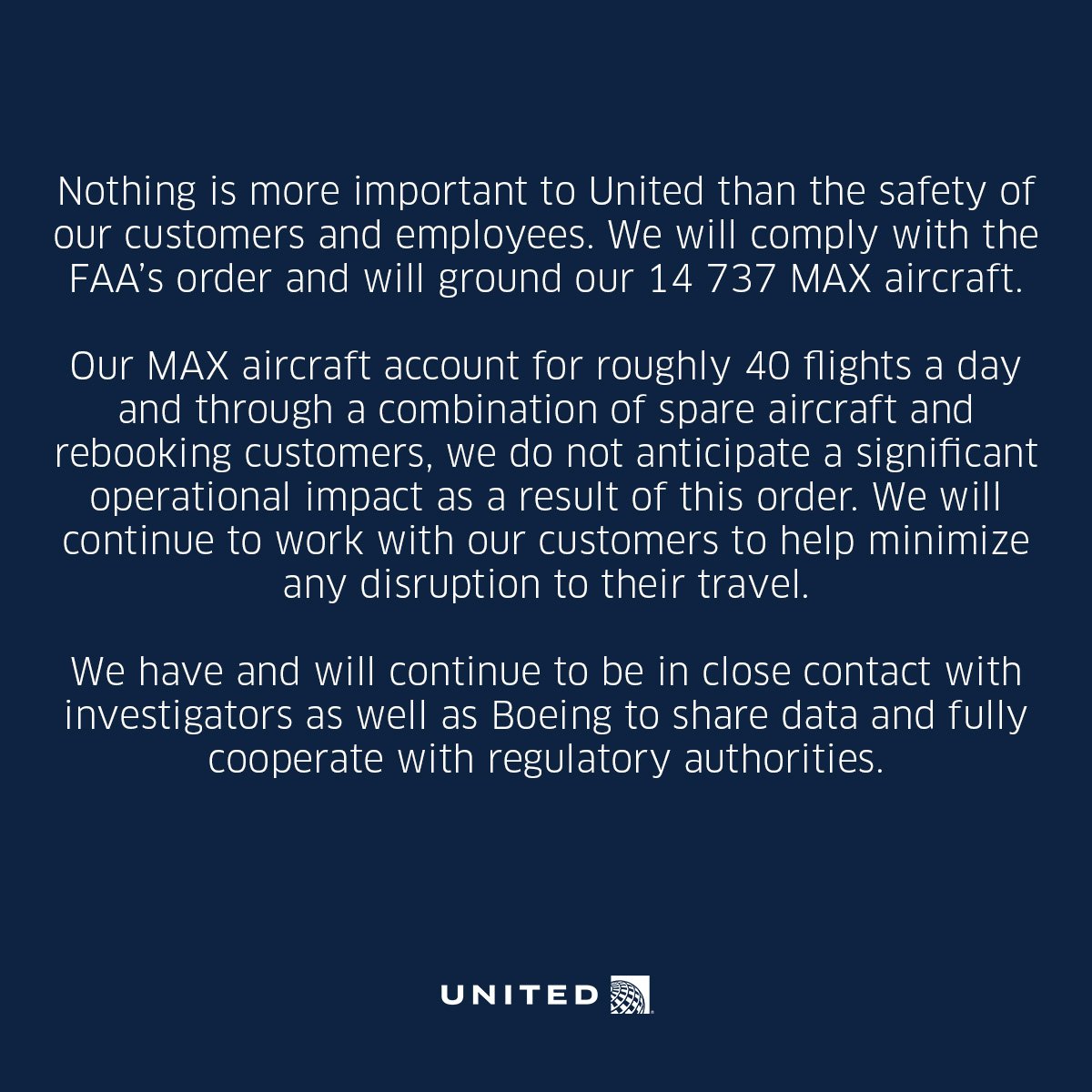 United's statement on the FAA grounding of its 14 Boeing 737-9 MAX 9s |  World Airline News